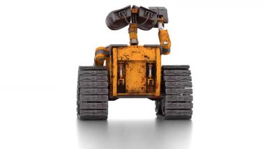 Bebek arabasının beyaz arka planda yalnız robotu
