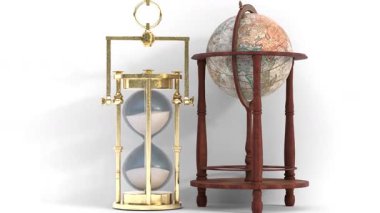 zemin küresi ve beyaz arkaplanda saat