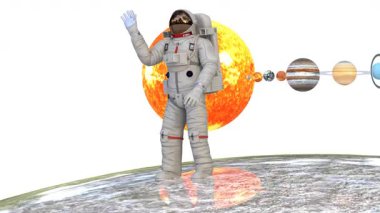Güneş Sistemi ile uzay giysisi içindeki astronot
