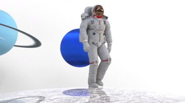 Astronot Uranüs ve Neptün ile Ay yüzeyinde yürüyor