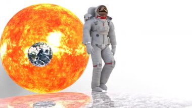 Astronot Ay 'da güneş ve dünyayla yürüyor