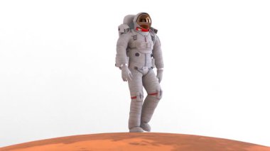 Mars 'ın gezegeninde yürüyen uzay giysili astronot.