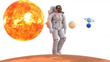 Mars 'ta yürüyen uzay giysili astronot.
