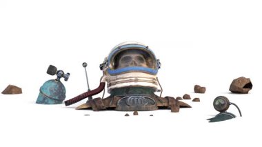 Beyaz arkaplanda astronot kalıntıları