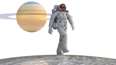 Satürn gezegenli uzay giysili astronot.