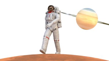 Mars 'ın gezegeninde yürüyen astronot.