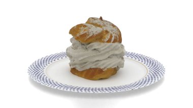 Beyaz arkaplanlı kremalı börekler