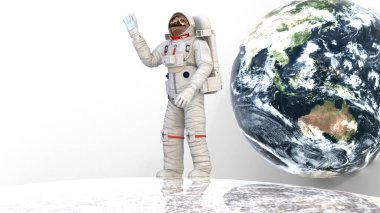 Uzay giysisindeki dünya arkaplanlı astronot karakter