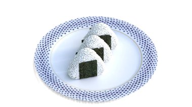 Beyaz zemin üzerinde onigiri plaka