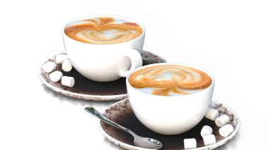 Marşmelovlu iki fincan kahve.