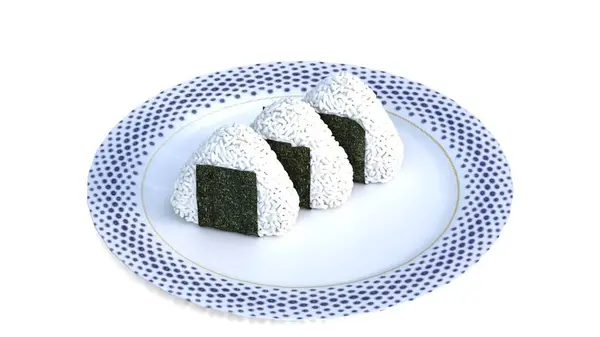 Beyaz zemin üzerinde onigiri plaka