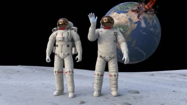 Ay yüzeyindeki astronotlar canlandırma