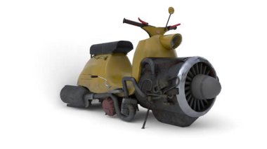 Beyaz arkaplanda uçan scooter