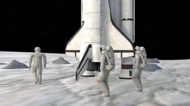 Astronotla Ay yüzeyinde bir uzay aracı.