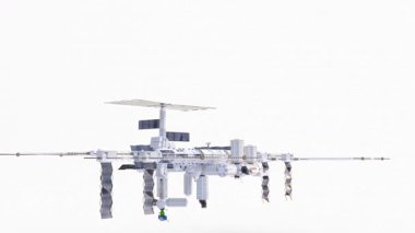 Beyaz arkaplanı olan uluslararası uzay istasyonu