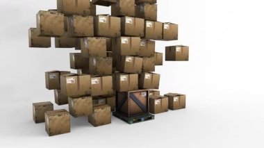 karton kutular beyaz arkaplana düşer