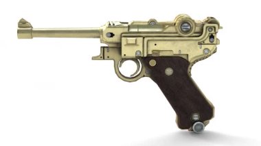 Beyaz arkaplanda gümüş tabanca