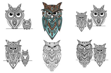 Yazdırma tasarımı için Aowl pecha vektörü ayarlandı.