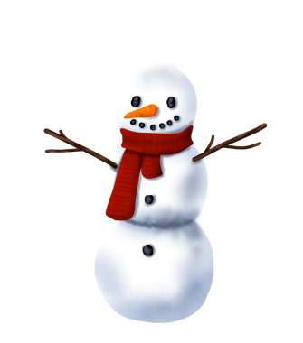 Kırmızı atkısı ve havuç burnu olan sevimli bir kardan adam. 