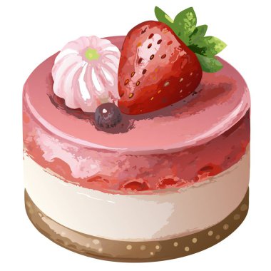 Krema ve taze çilek katmanları ile güzel dekore edilmiş bir pasta. Tatlılar, kutlamalar veya gurme mutfağı ile ilgili konular için mükemmel.