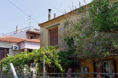Kassandra-Chalkidiki yarımadasındaki Afytos 'taki eski evin manzarası - Yunanistan