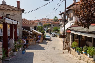 Kassandra-Chalkidiki yarımadasındaki eski şehir Afytos 'un manzarası - Yunanistan