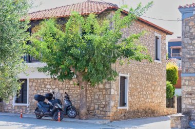 Kassandra-Chalkidiki yarımadasındaki Afytos 'un güzel manzarası - Yunanistan