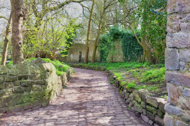 Heysham 'daki parkta taş patika - Lancashire - Büyük Britanya
