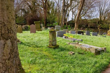 Heysham-Lancashire 'daki mezarlıkta eski bir taş haç.