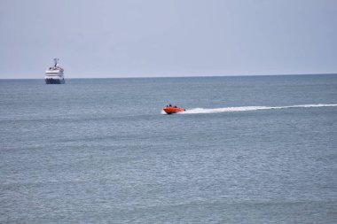 Llandudno 'da denizde bir tekne - Galler - Büyük Britanya