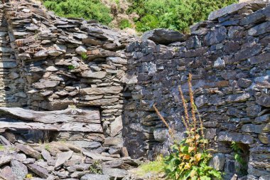 Barmouth, Gwynedd- Wales, İngiltere 'deki harabe evin kalıntıları.