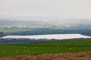 a beautiful shot of the lake with a cloudy sky in the background in Rivington - Bolton - North West - Great Britain clipart