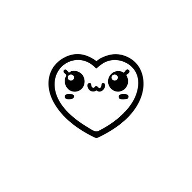 Sevimli gülümseyen kalp siyah renk vektör çizimi.