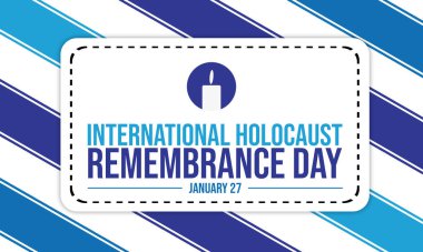 Zarif mavi ve beyaz köşegen çizgileri, cesur tipografi ve yansıma için sembolik öğeler içeren minimalist soykırım günü kartı