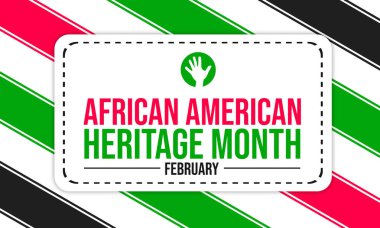 Zarif şablonlar, kalın metinler ve yeşil, kırmızı ve siyah aksanlı Afro-Amerikan Miras Ayı afişi.