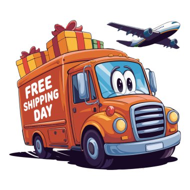 Joyful Free Shipping Day Illustration A Playful Delivery Truck Adventure clipart