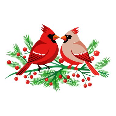 A Christmas illustration red berries and cute bird vector  clipart