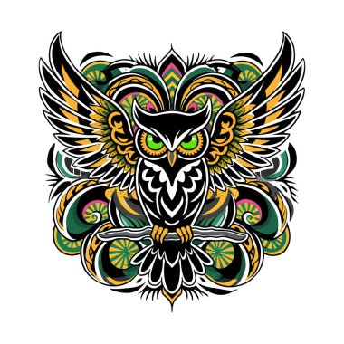 Jamaican Spirit Owl A Black And White Tattoo Design Celebrating Nature And Heritage clipart