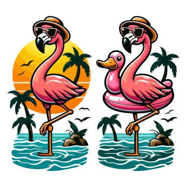 One-Legged Chill Flamingo In Paradise, Summer Vibes Only clipart