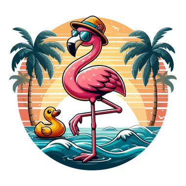 One-Legged Chill Flamingo In Paradise, Summer Vibes Only clipart