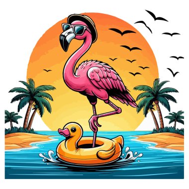 One-Legged Chill Flamingo In Paradise, Summer Vibes Only clipart