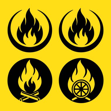 Fire Icon Set Vector Silhouette Design clipart