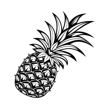 Kalın Ananas Şablonu İllüstrasyon Tropikal Siyah ve Beyaz Sanat