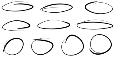 El çizimi siyah daireler ve ovalar. Karalama tarzında elips. Çember