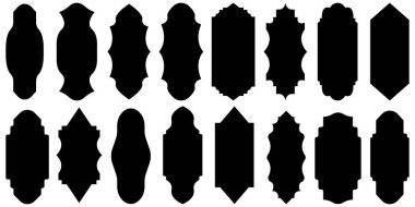 Eski çerçeveler ve etiketler şekil koleksiyonları. İslami kapı ve Arapça pencere kemeri şeklinde. Bir pencerenin İslami vektörü. Eski etiketler ve etiketler vektörü