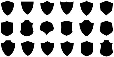 Shield icons set. Collection of shield signs. Different shield shapes icons vector. Black badges shape label collection for military, police, football, club clipart