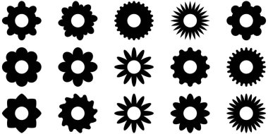 Çiçek geometrik şekiller. Çiçek simgeleri beyaz arkaplanda izole edildi. Çiçek simgesi. Zalim soyut semboller. Basit çiçek simgesi illüstrasyonu