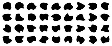 Soyut organik şekiller kümesi. Organik kabarcıklar ve düzensiz şekiller. Mürekkep lekesi siluetleri, basit sıvı leke elementleri