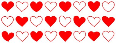 Kalp, aşk, romantizm ya da sevgililer günü kırmızı kalp. Kalp vektör simgeleri. Sanatsal kırmızı kalp aşk sembolleri izole