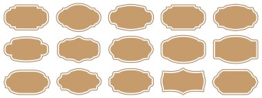 Süslü etiket çerçeveleri. Lüks vintage çerçeveler, eski etiketlerin koleksiyonu, Kraliyet düğün amblemleri, satış etiketi illüstrasyonu